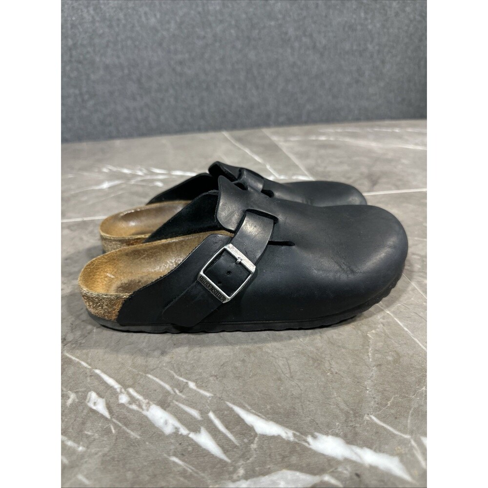 Birkenstock Boston Clogs Black Leather Slip On Mules Womens  EU 37 US 6-6.5 B40